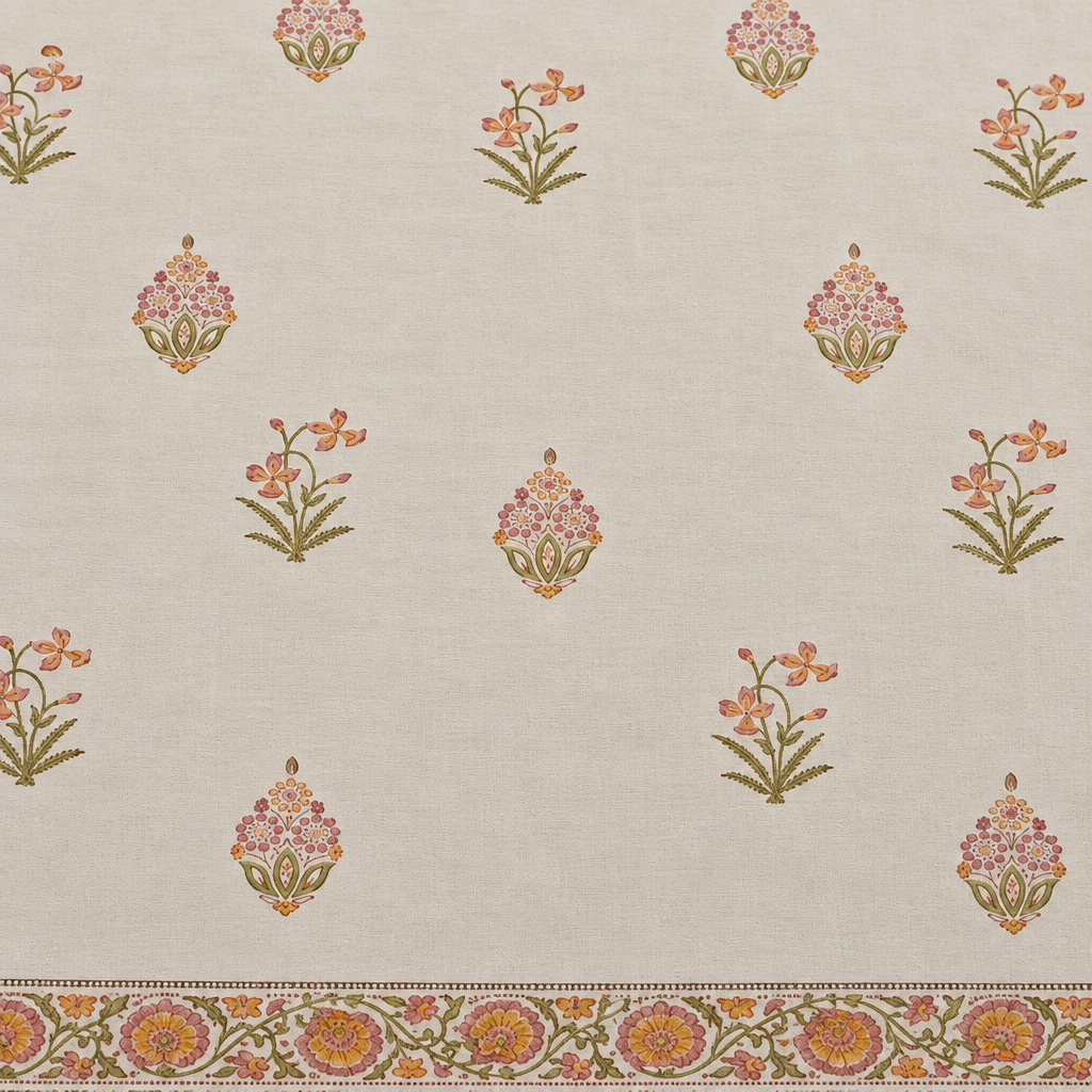 Sur- cream and orange | parcel cotton 400Tc | Hand Block