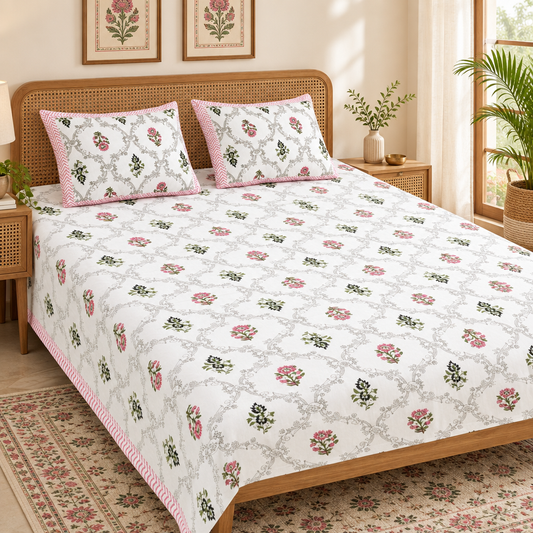 Savera Pink cotton bedsheet, view 2