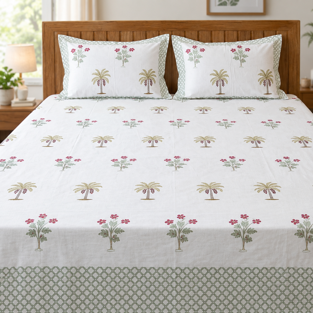Basant Yellow cotton bedsheet, view 3