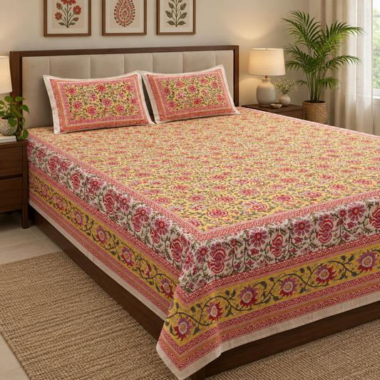 Raag Yellow cotton bedsheet, view 2