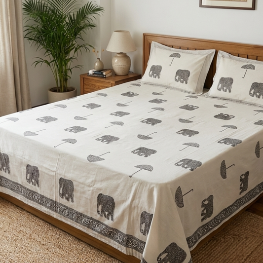 Baraat Grey cotton bedsheet, view 2
