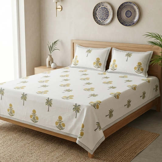 Anaardana Yellow cotton bedsheet, view 2