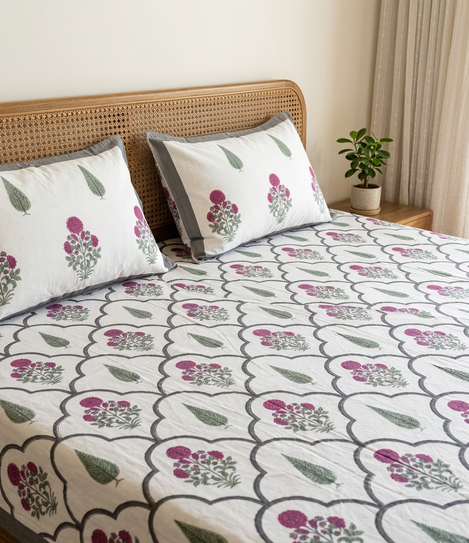 Mohini - Pink Boota with Green Trellis