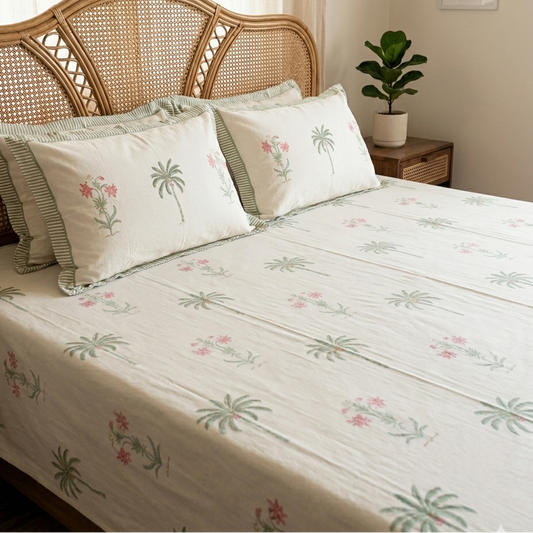 Mughal Kali Palm Tree and Pink Flower cotton bedsheet, view 2
