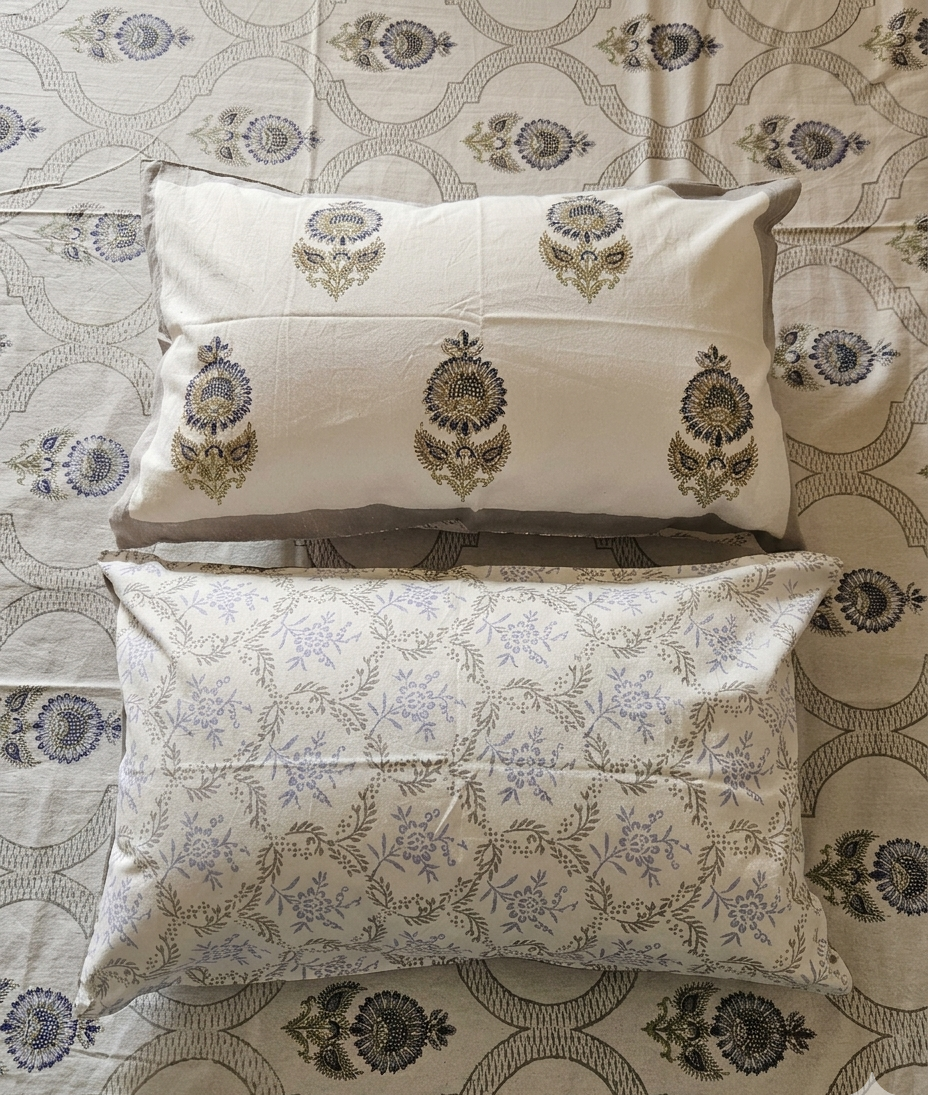 Kumud - Blue Boota with Gray Trellis