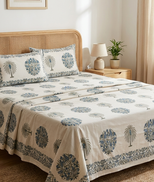 Bahar Blue Boota cotton bedsheet, view 2