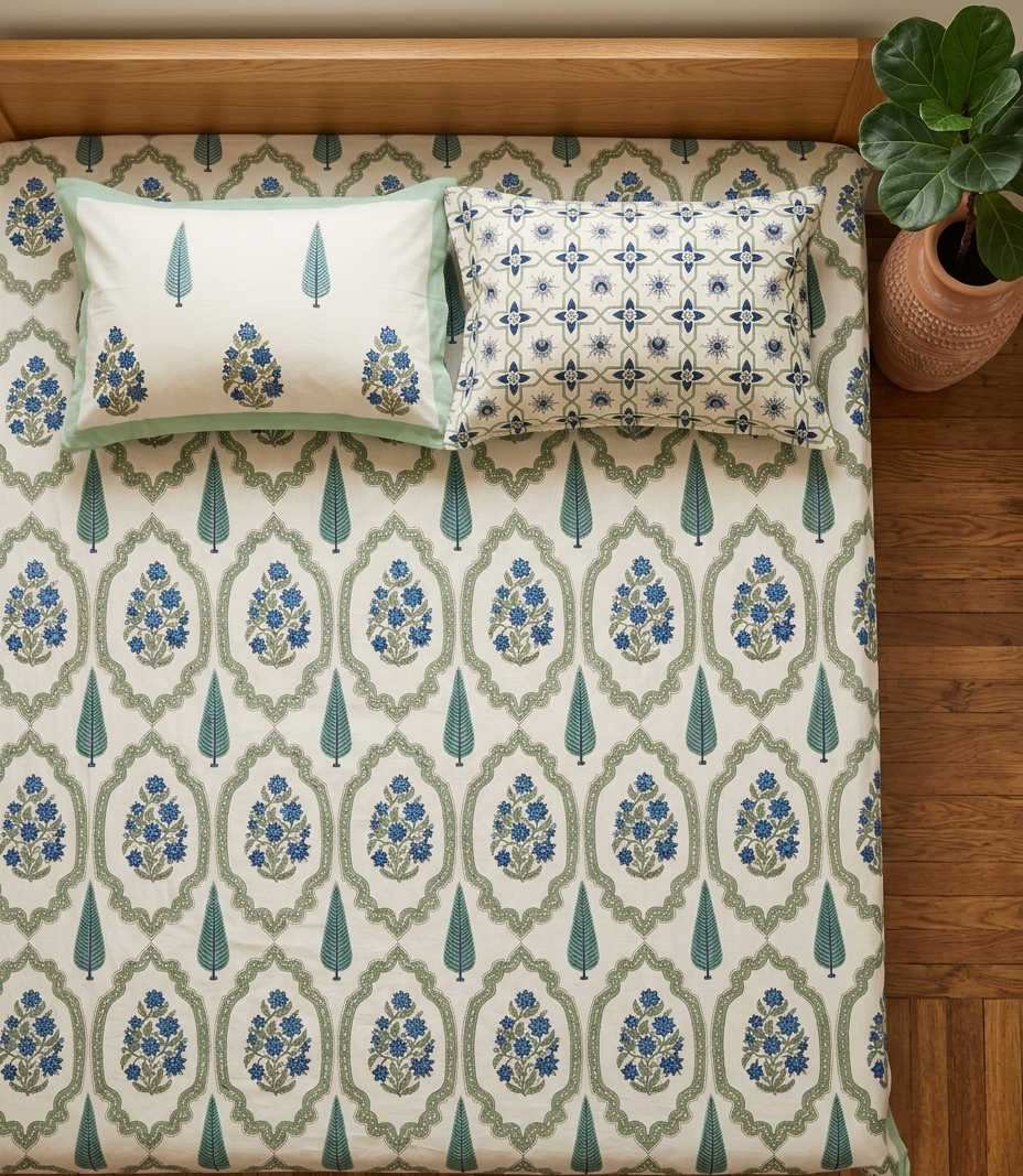 Bagicha - Blue and Sage Green Motif