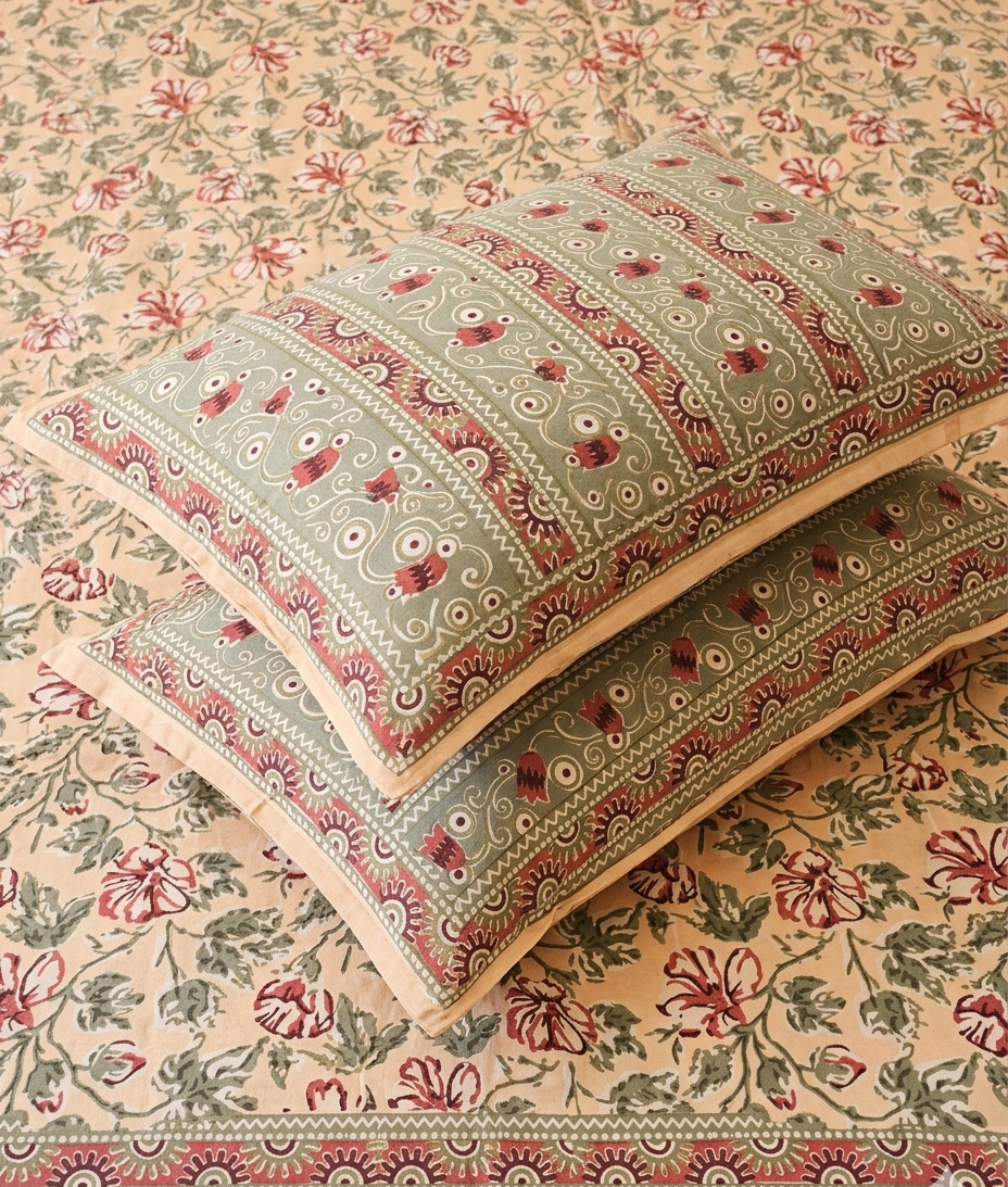 Mehak - Warm Beige with Red Floral Jaal