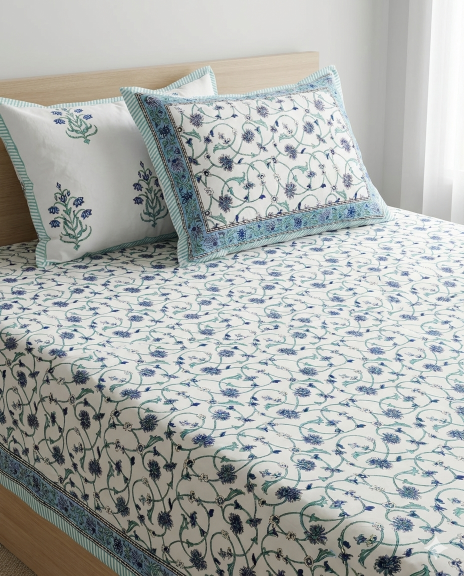 Fursat - White with Blue Floral Jaal