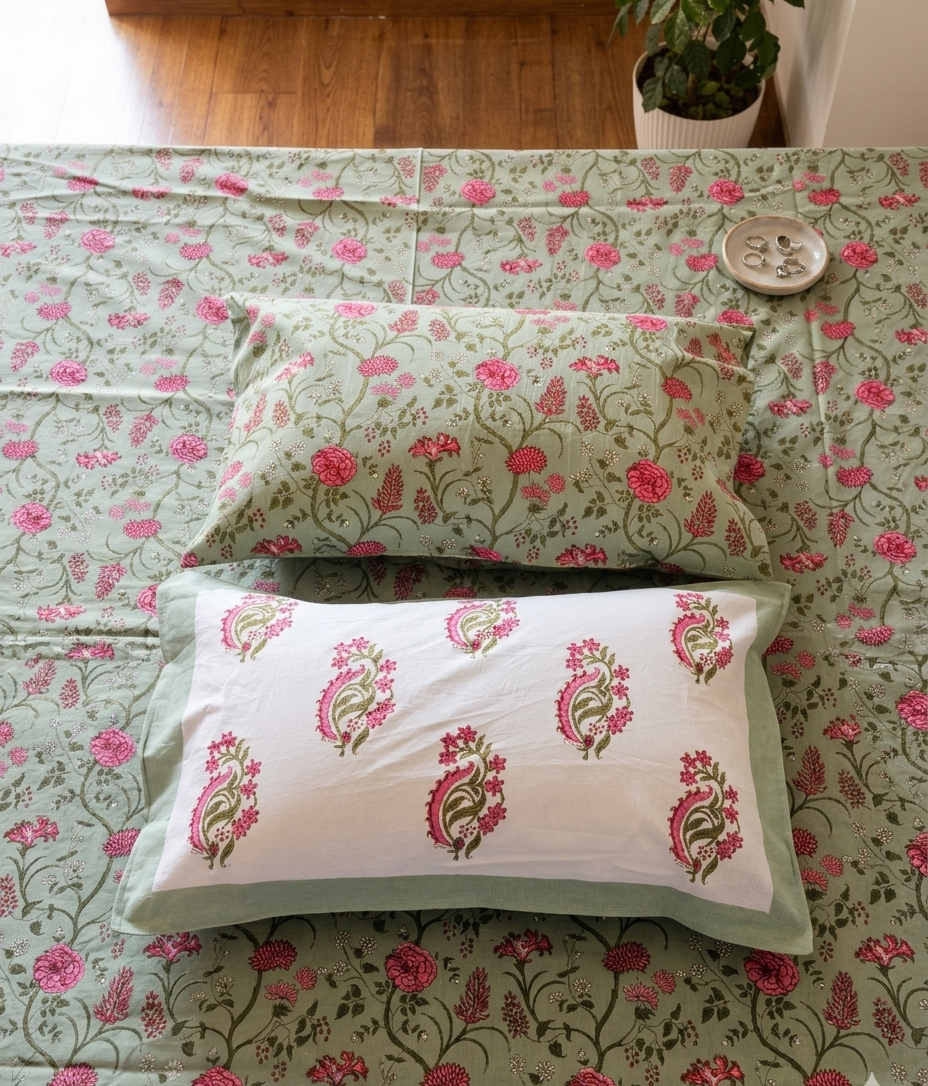 Sukoon - Green with Pink Floral Jaal