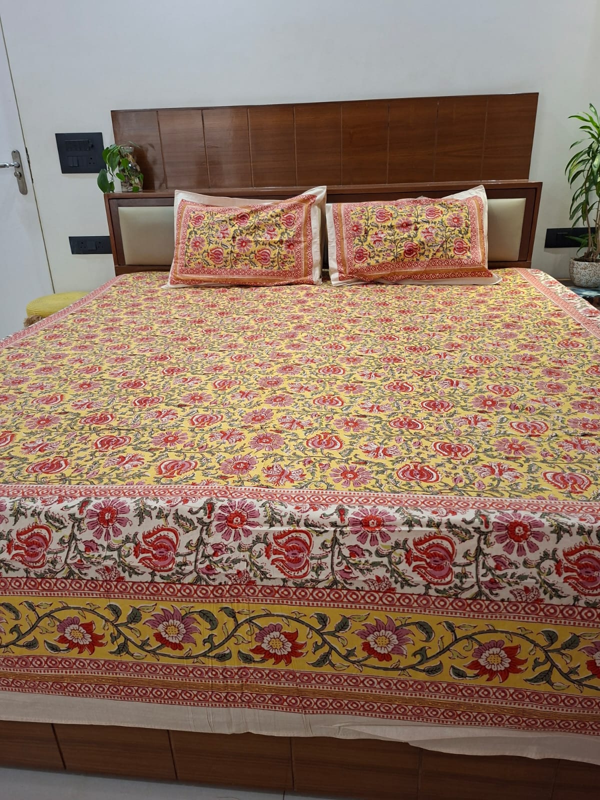 Raag -yellow |Discharge Print Bedsheet | Super King Size