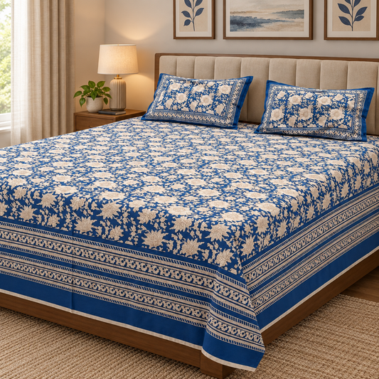 Chandni Blue cotton bedsheet, view 2