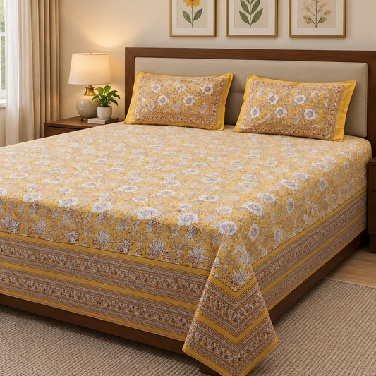 Amber Yellow cotton bedsheet, view 2