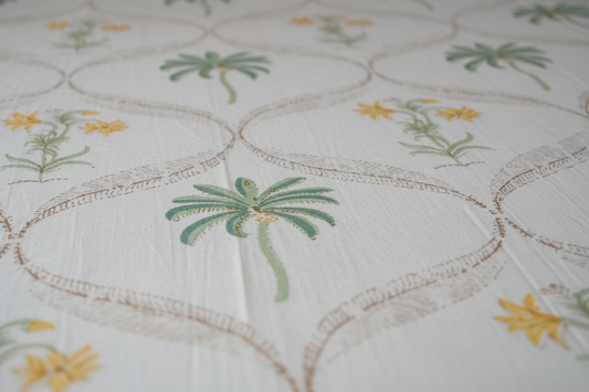 Mughal Kali Palm Tree and Yellow Flower cotton bedsheet, view 2