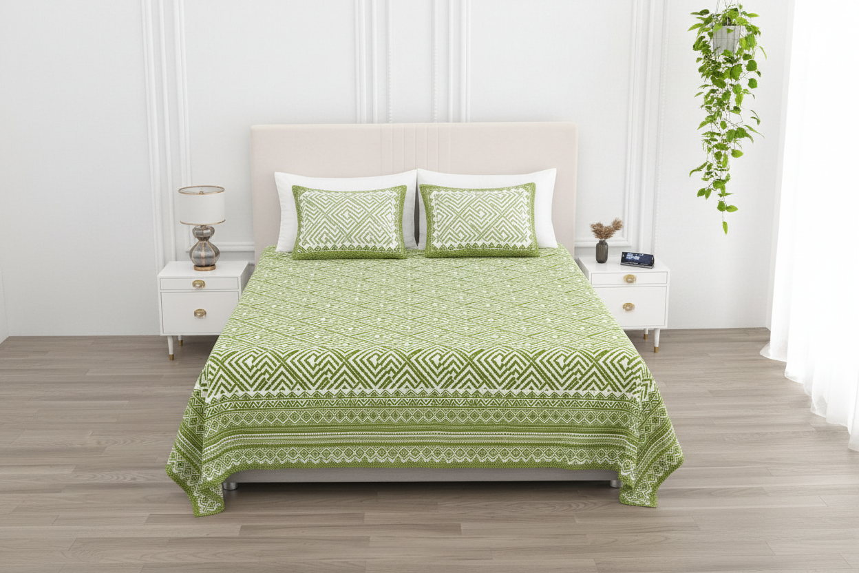 Jamiti - green and white | Everyday 100% cotton | Super king size