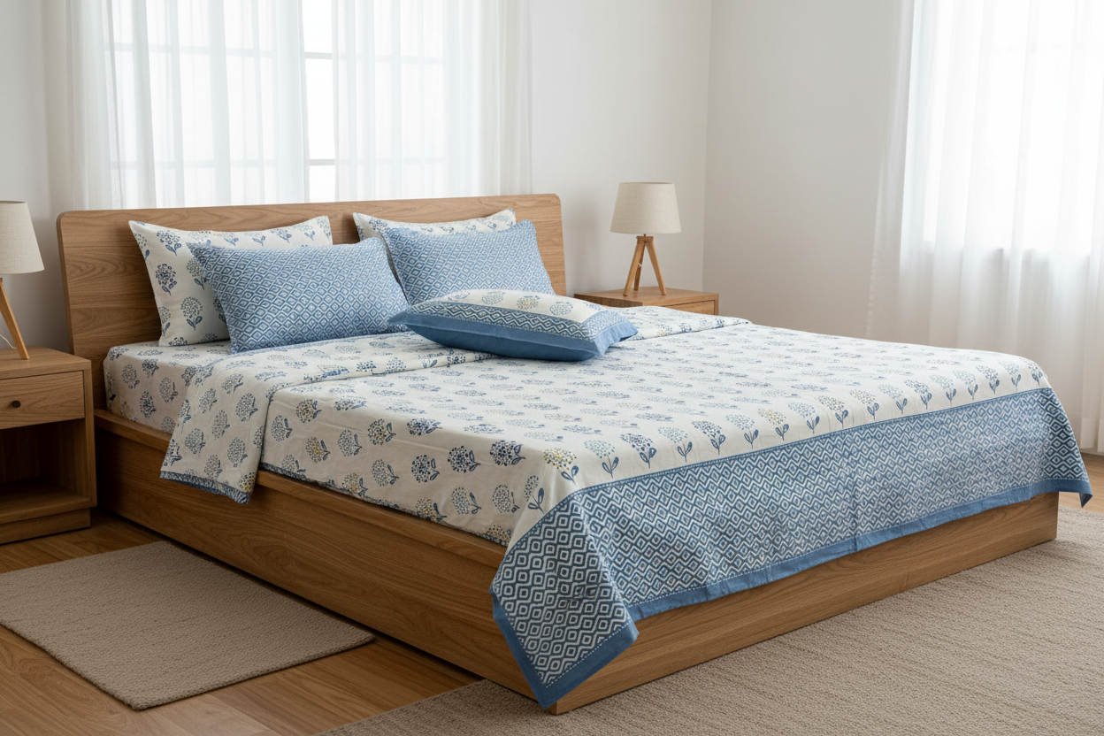 Bindu - Blue |Everyday 100% Cotton |Super King