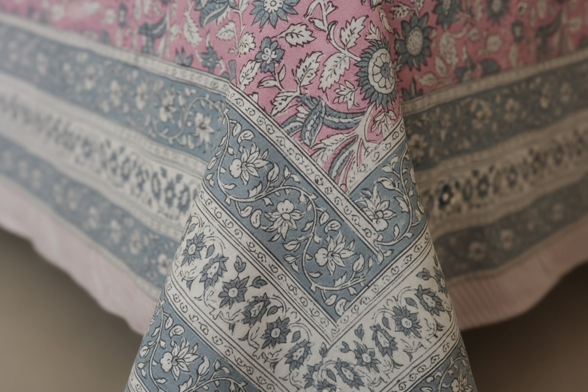 Roopam Pink and Grey cotton bedsheet, view 3