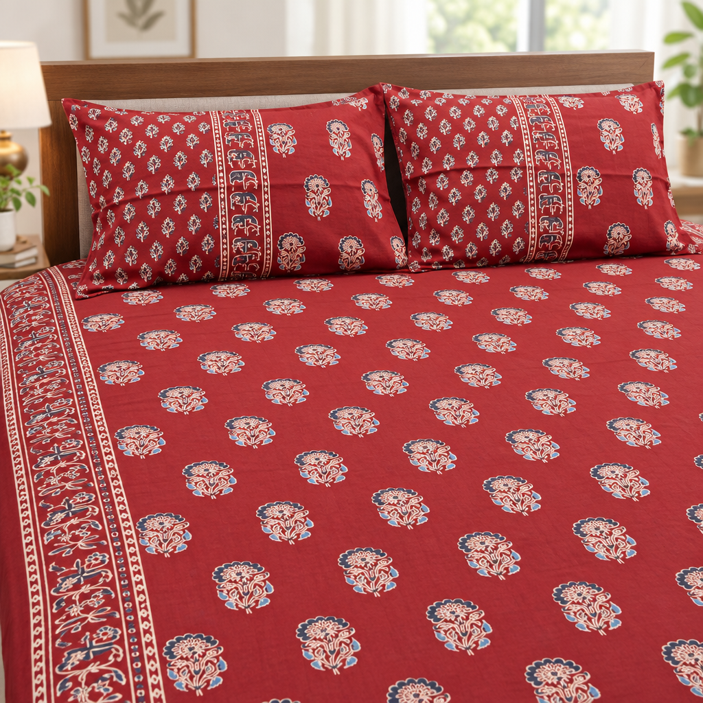 Raj Red bedsheet print close view