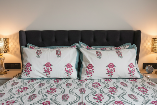 Latika Pink Floral and Paisley cotton bedsheet, view 2