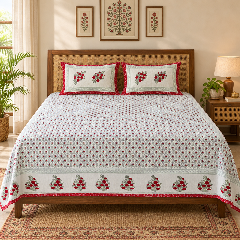 Bootitar - Red |Cotton Bedsheet Set | King Size
