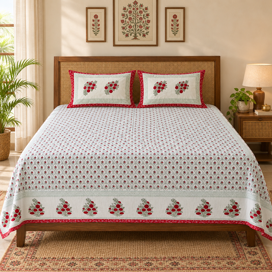Bootitar - Red |Cotton Bedsheet Set | King Size