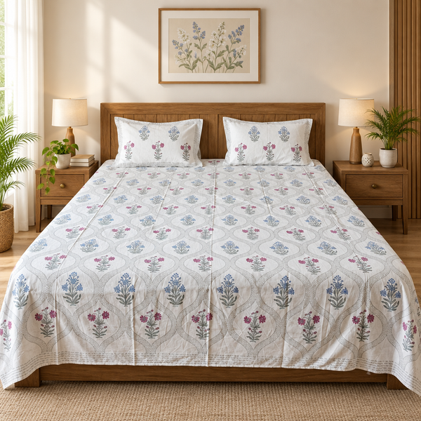 Mallika | Hand Block Arka Luxe Cotton Bedsheet (500 TC) | Super King