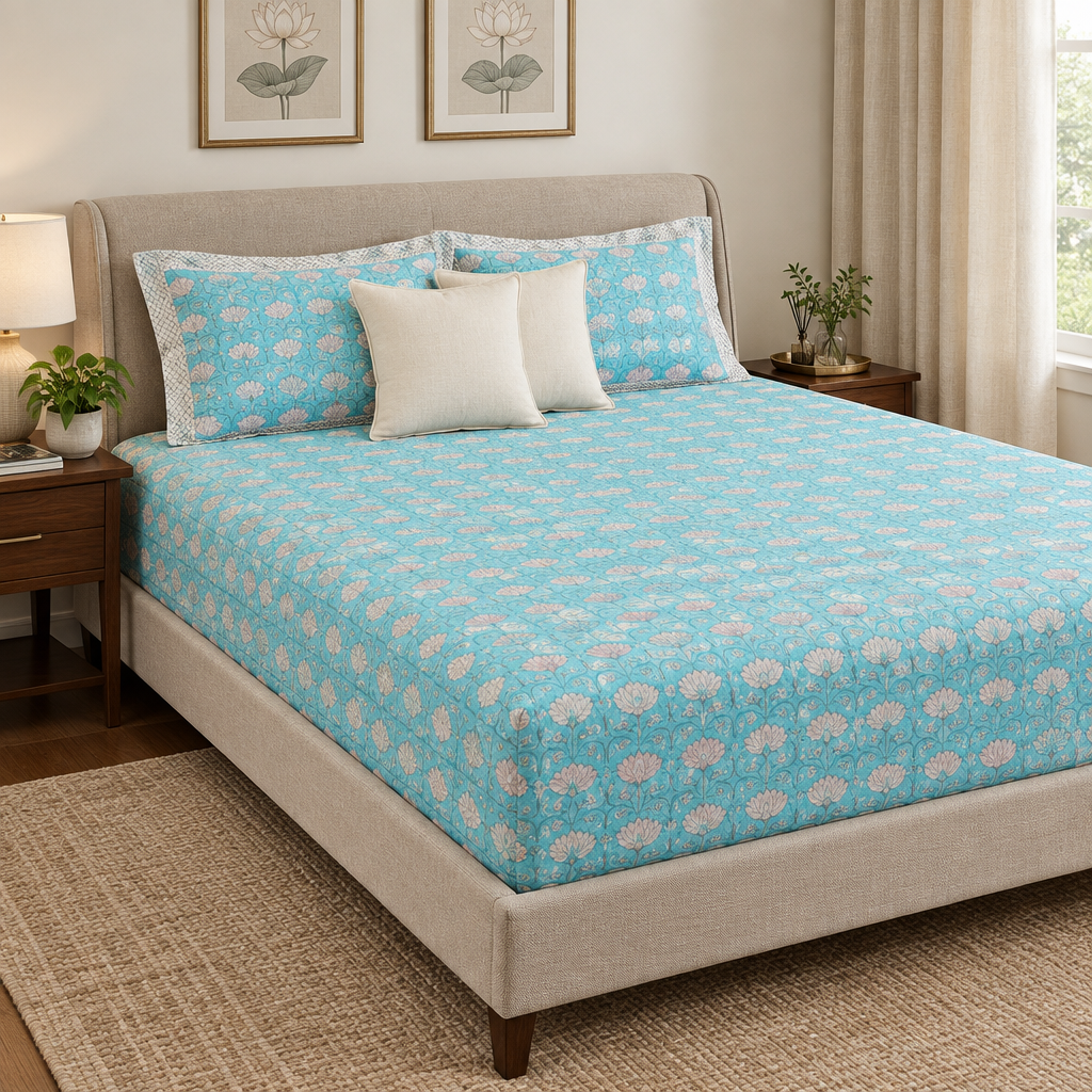 Aashima Blue cotton bedsheet, view 2