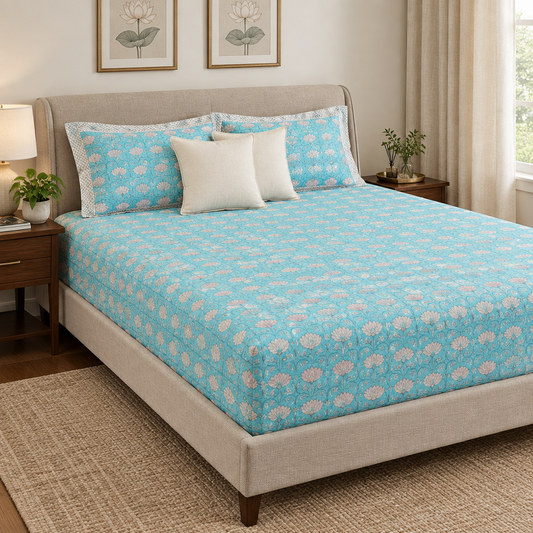 Aashima Blue cotton bedsheet, view 2