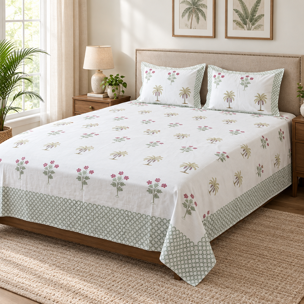 Basant Yellow cotton bedsheet, view 2