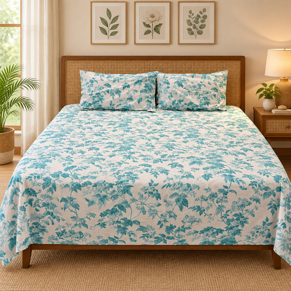 Aasma - Blue | Discharge Print Bedsheet | Super King