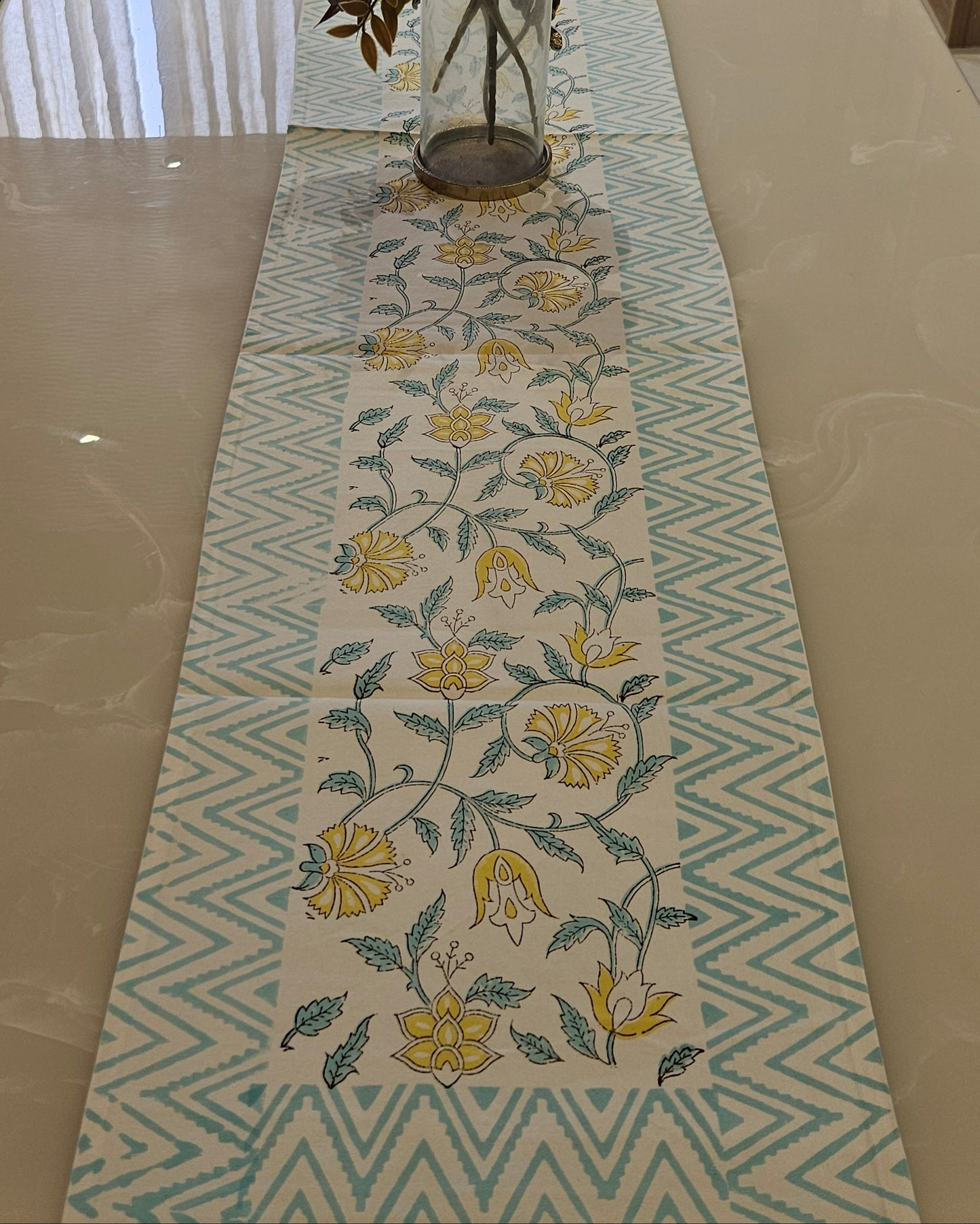 Basanti Vines - Blue and Yellow Table Runner
