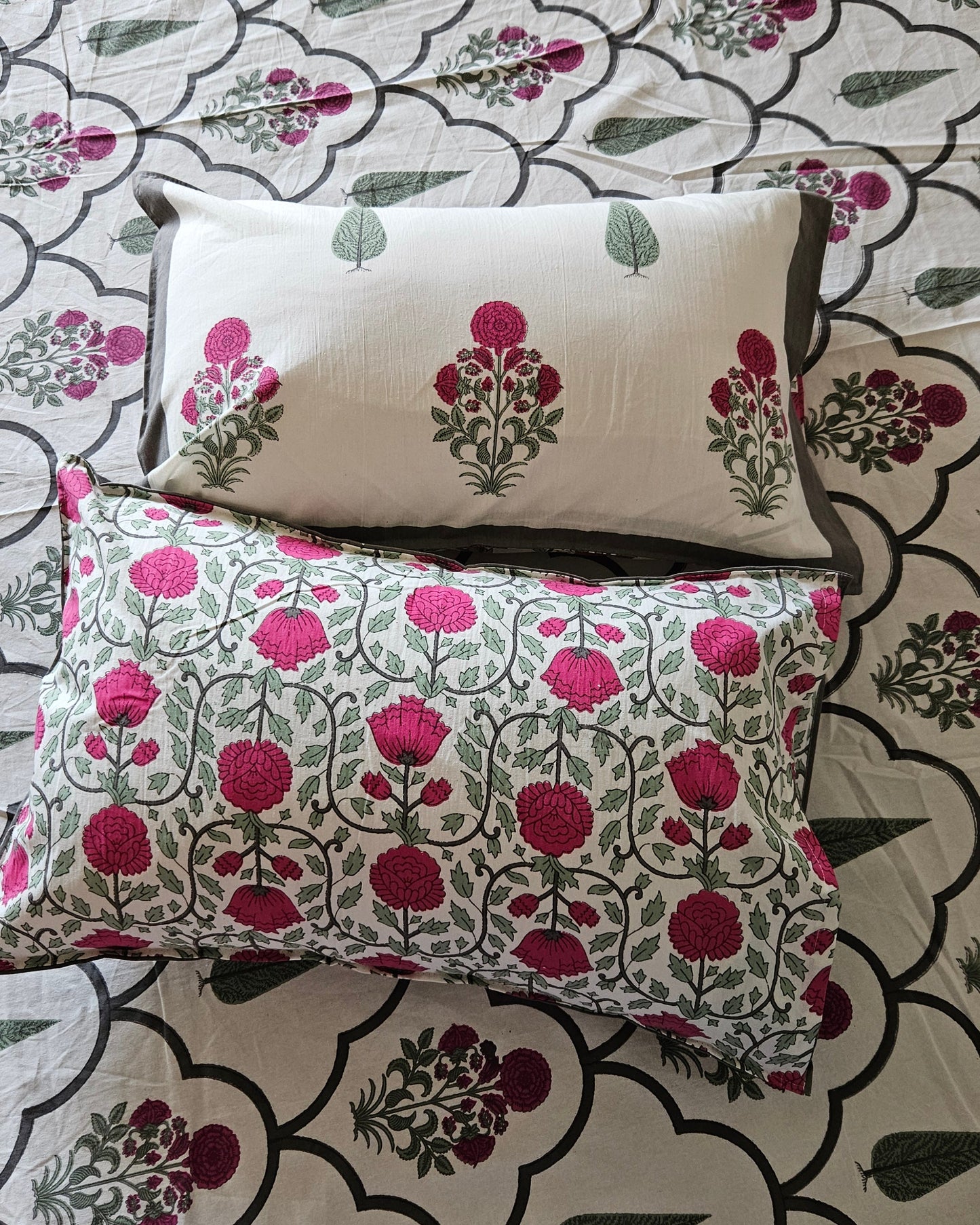 Mohini - Pink Boota with Green Trellis