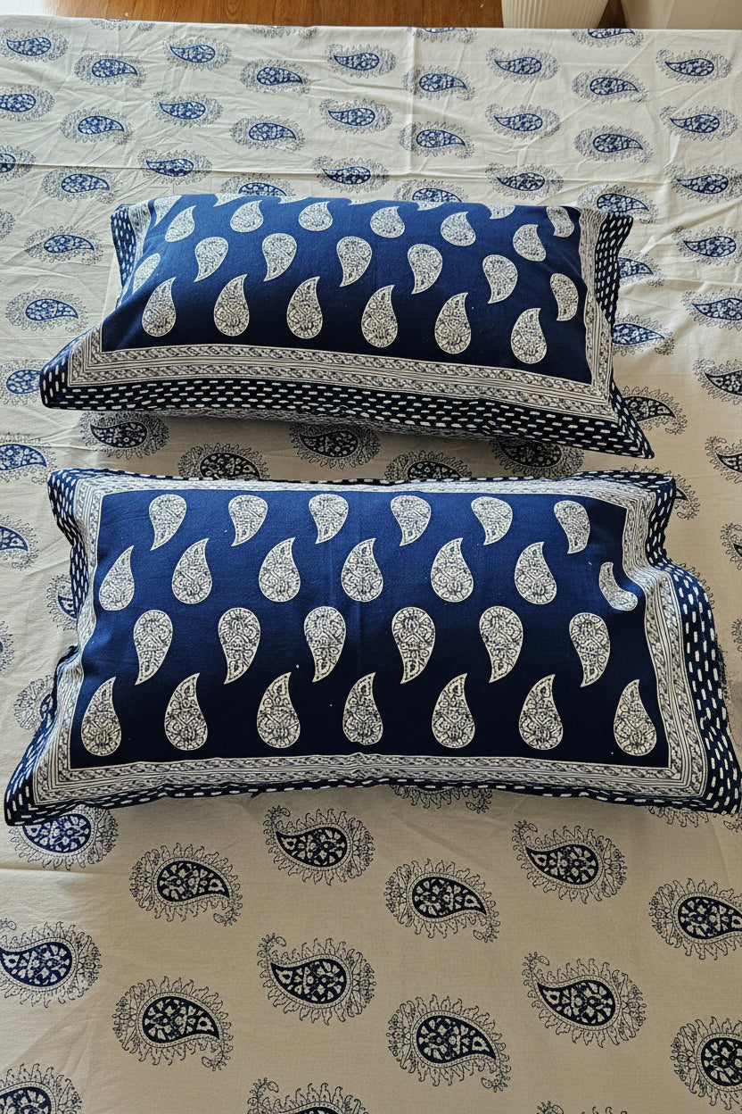 Ambika - White with Indigo Paisley