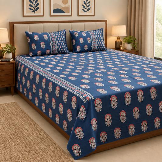 Rajwadi Blue cotton bedsheet, view 2