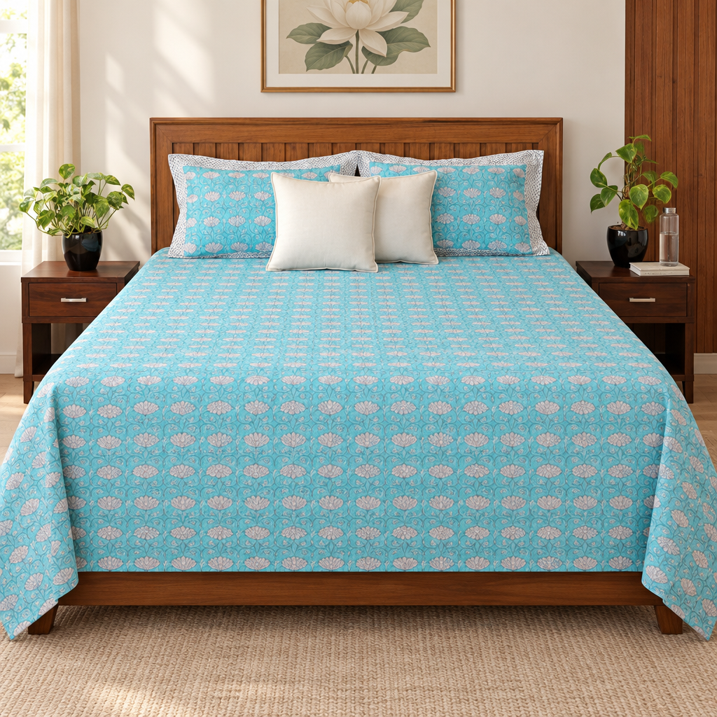 Aashima Blue cotton bedsheet