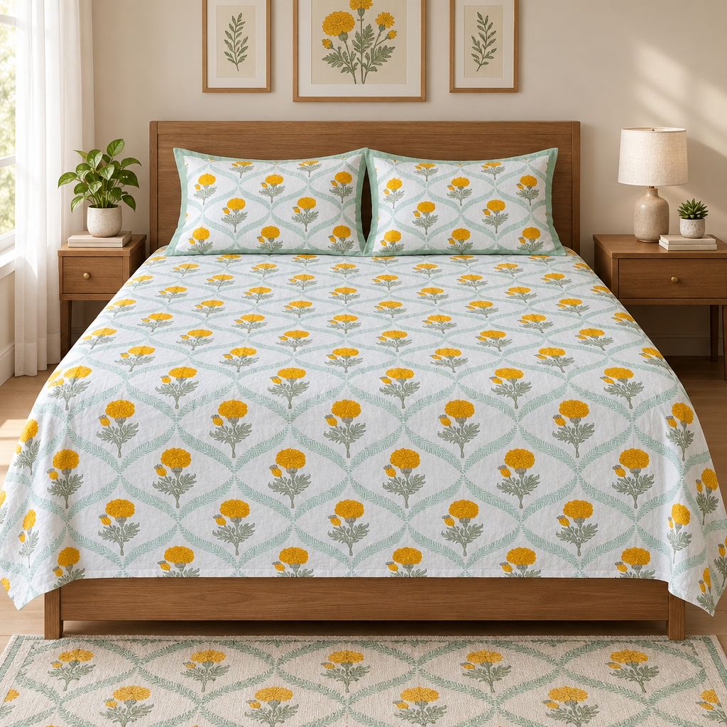 Utsav Yellow — King Size Bedsheet