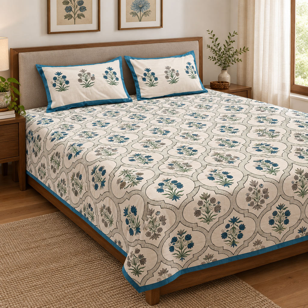 Abhilasha-Blue | Everday 100% Cotton | King Size Bedsheet
