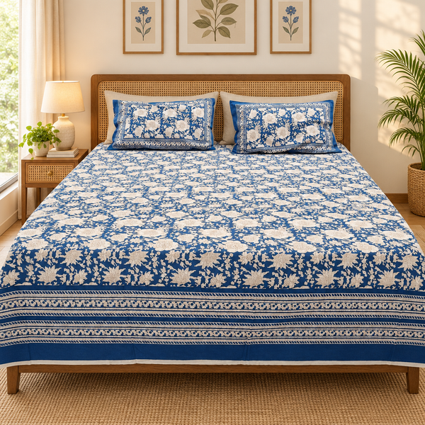 Chandni - Blue | Discharge Print Bedsheet | Super King