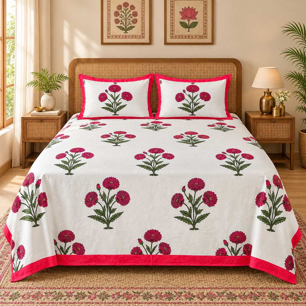 Crimson Marigold | Every Day 100% Cotton Bedsheet Set