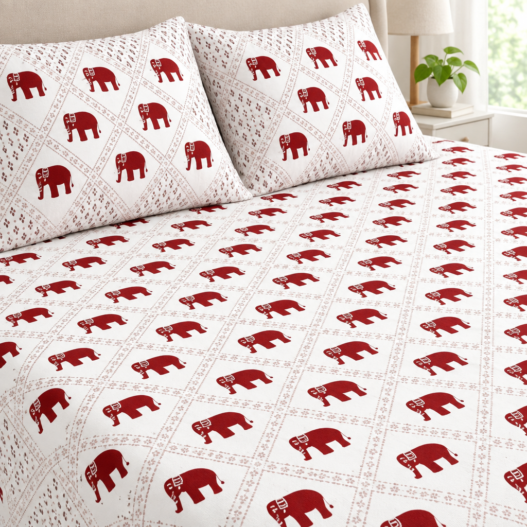 Chota Hathi Maroon cotton bedsheet, view 3