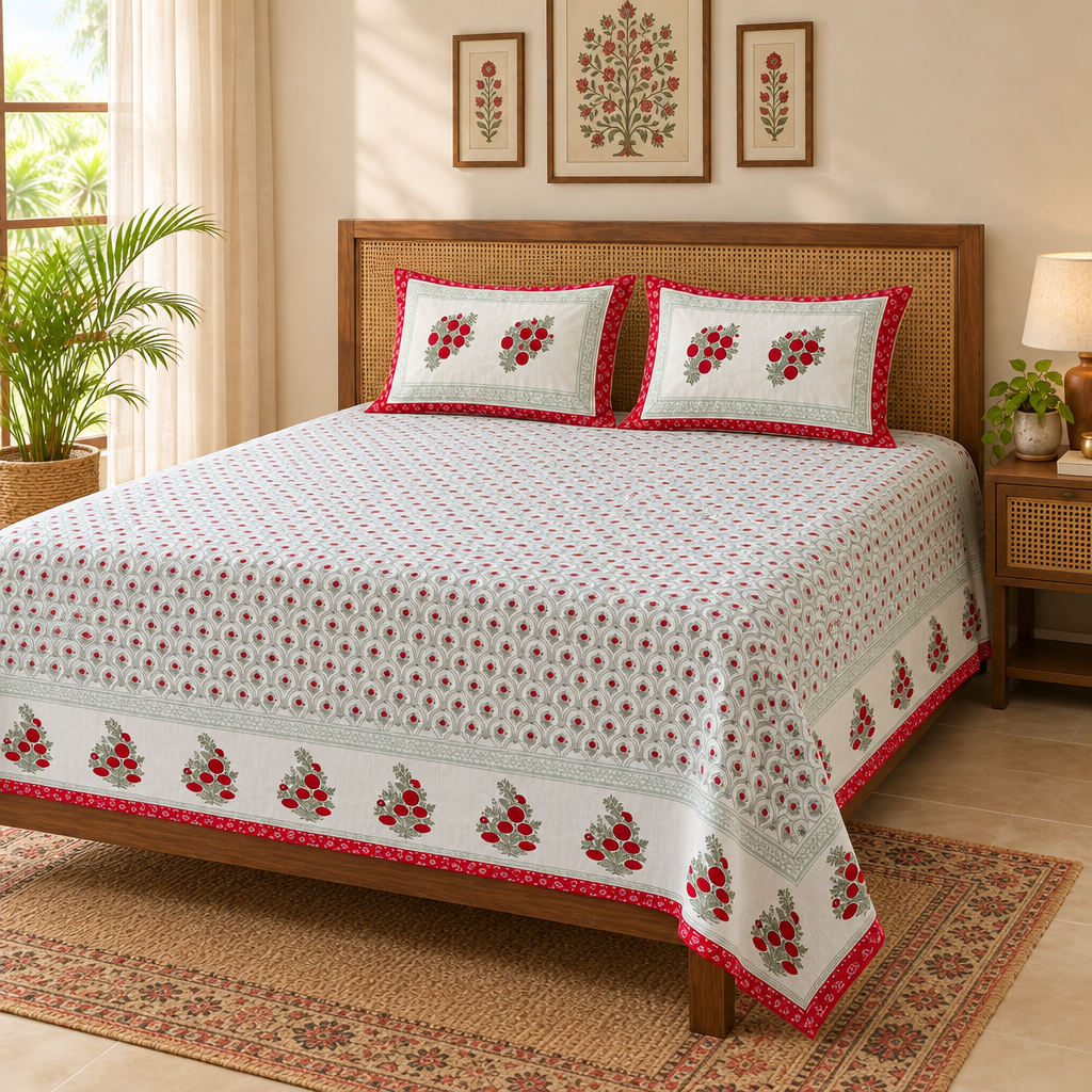 Bootitar - Red |Cotton Bedsheet Set | King Size