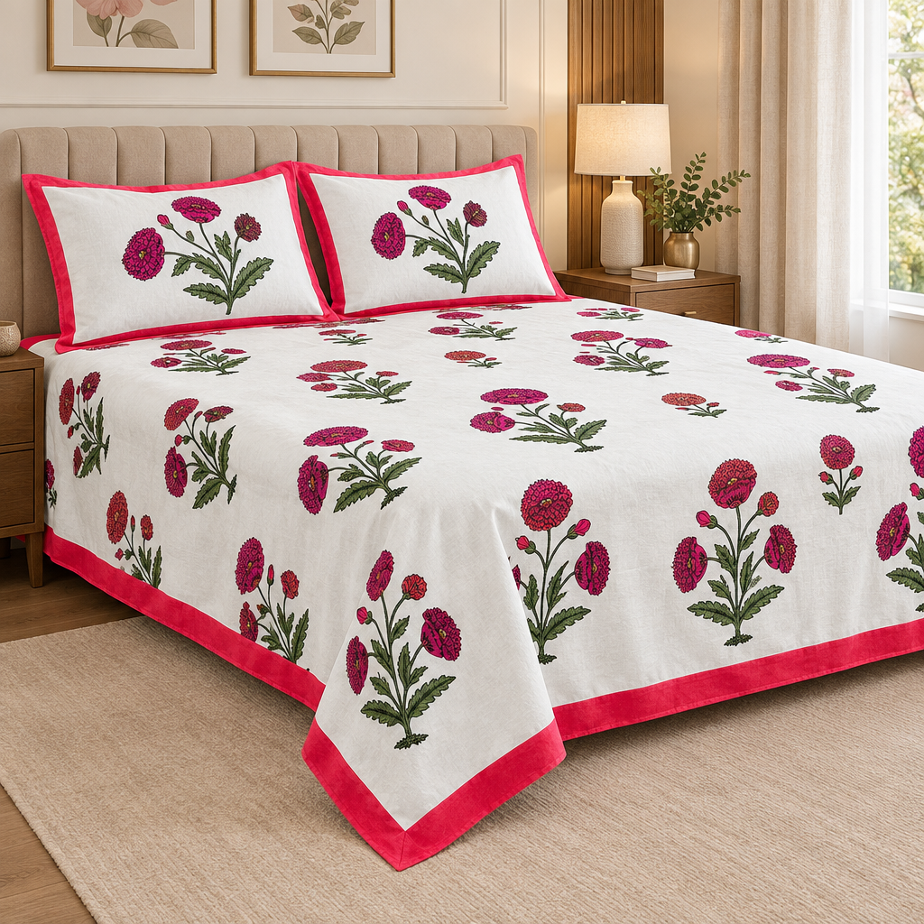 Crimson Marigold | Every Day 100% Cotton Bedsheet Set