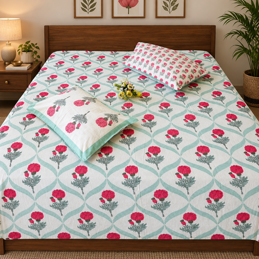 Utsav-pink and sage blue | Every day cotton | king size