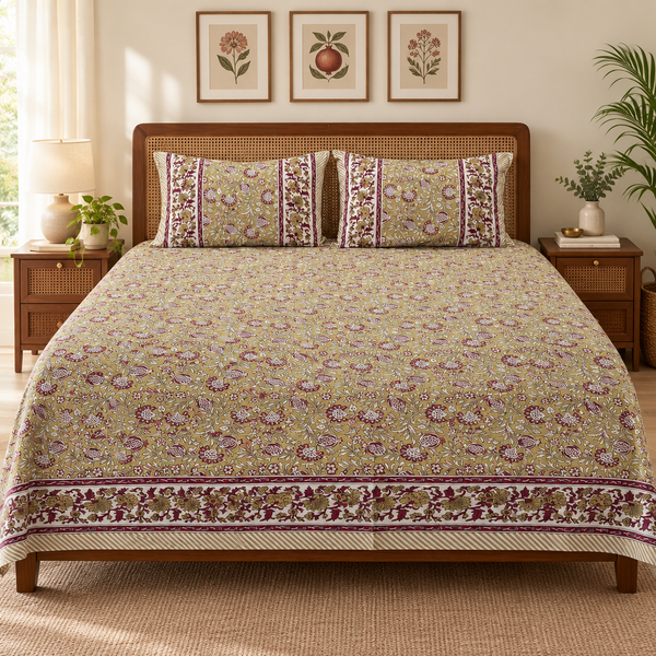 Anaar - Olive Green | Everyday Cotton Bedsheet | King