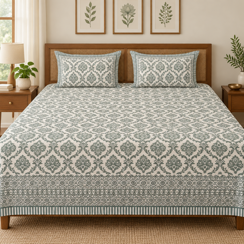 Basara -Blue | Everyday 100% Cotton| King Size Bedsheet