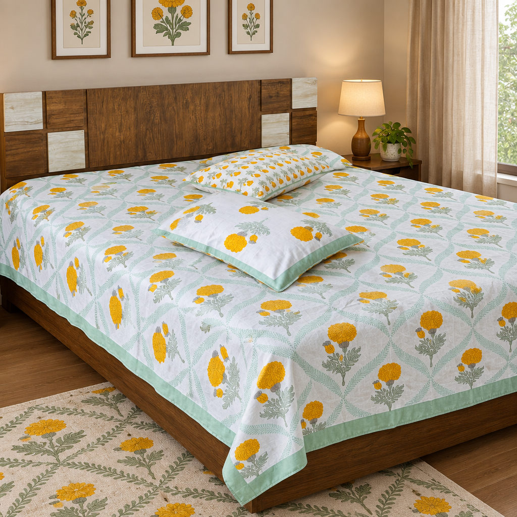 Utsav Yellow — King Size Bedsheet