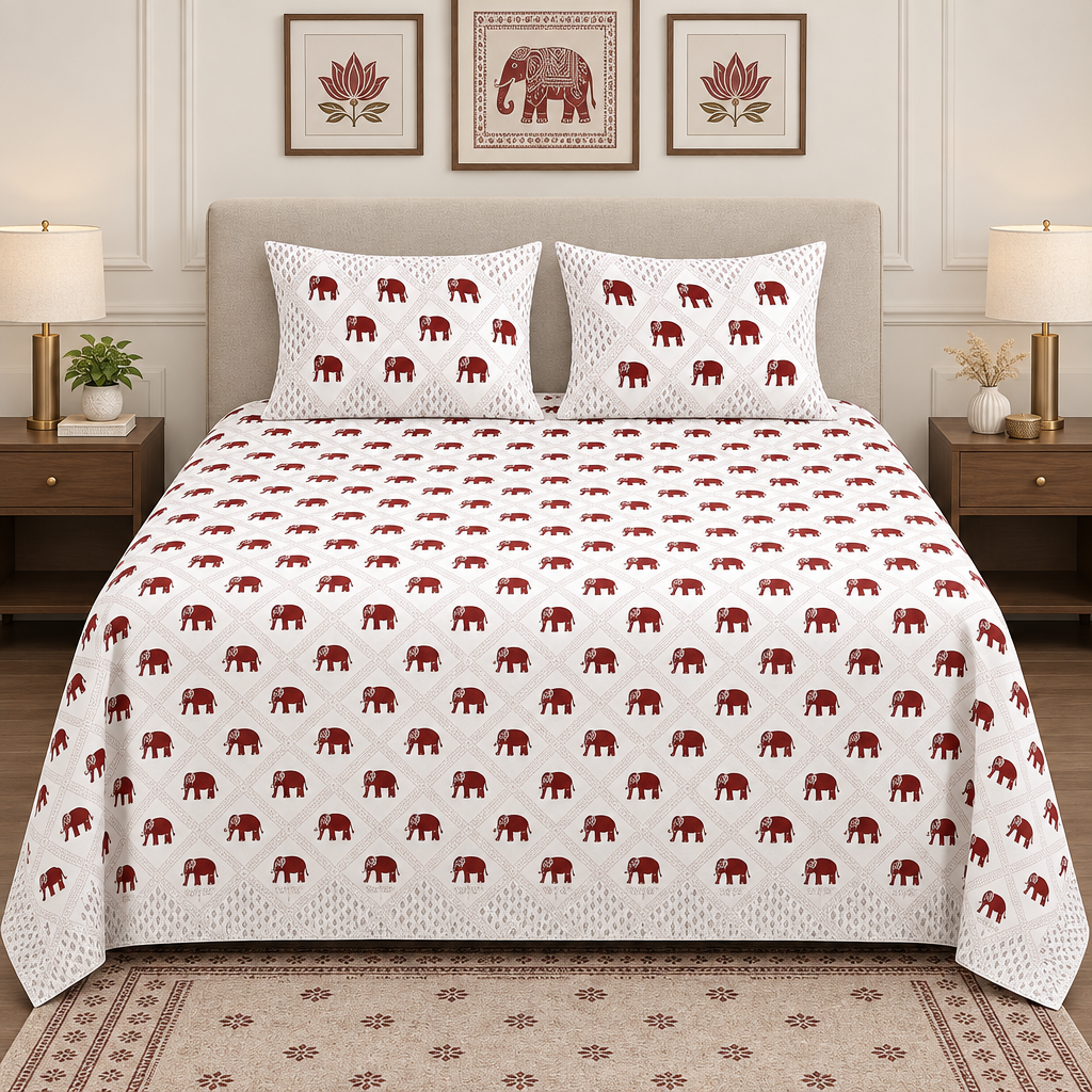 Chota Hathi Maroon cotton bedsheet
