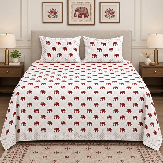 Chota Hathi -Maroon| Everyday  100% cotton Bedsheet | Super King