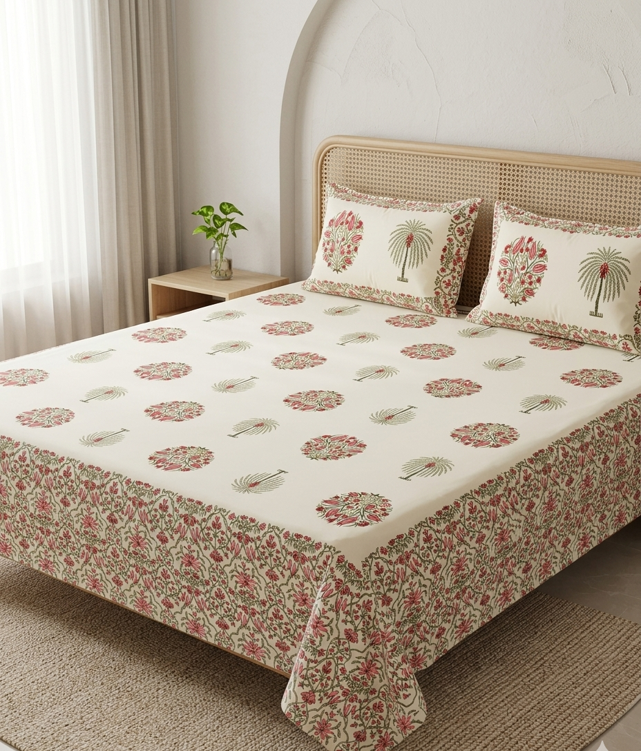 Bahar - Red Boota | Everyday Cotton Bedsheet