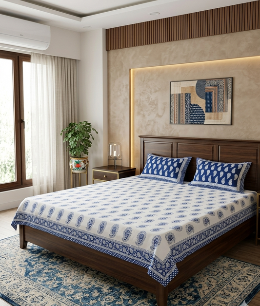 Ambika - White with Indigo Paisley